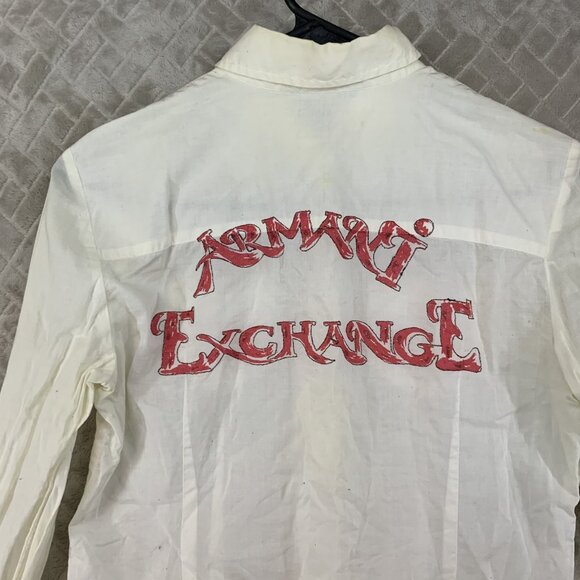 Armani Exchange Womens S Button Up Shirt White Graphic Logo Long Sleeve Artist - Picture 13 of 16